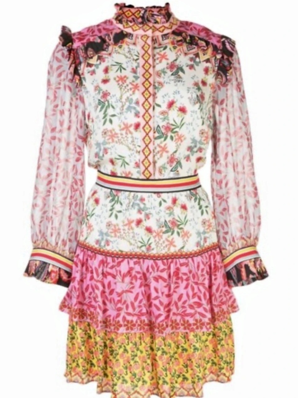 Super Eight Lantern Mini Dress in Pink & White